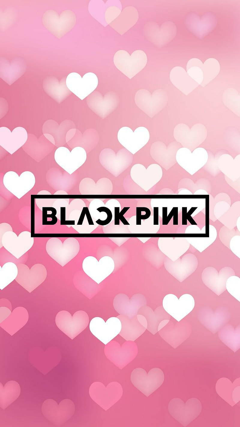 Blackpink Logo Over Pink Bokeh Hearts Wallpaper