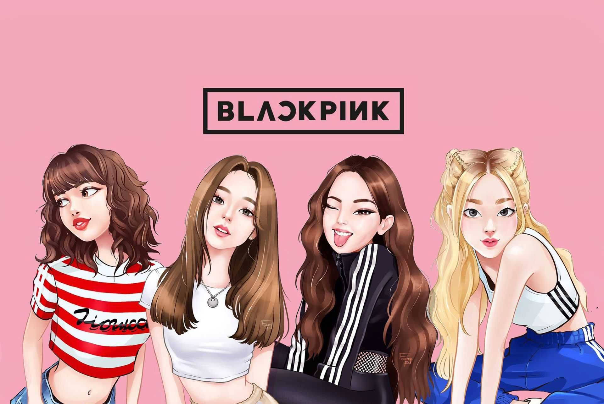Blackpink Logo With Animated Members Wallpaper