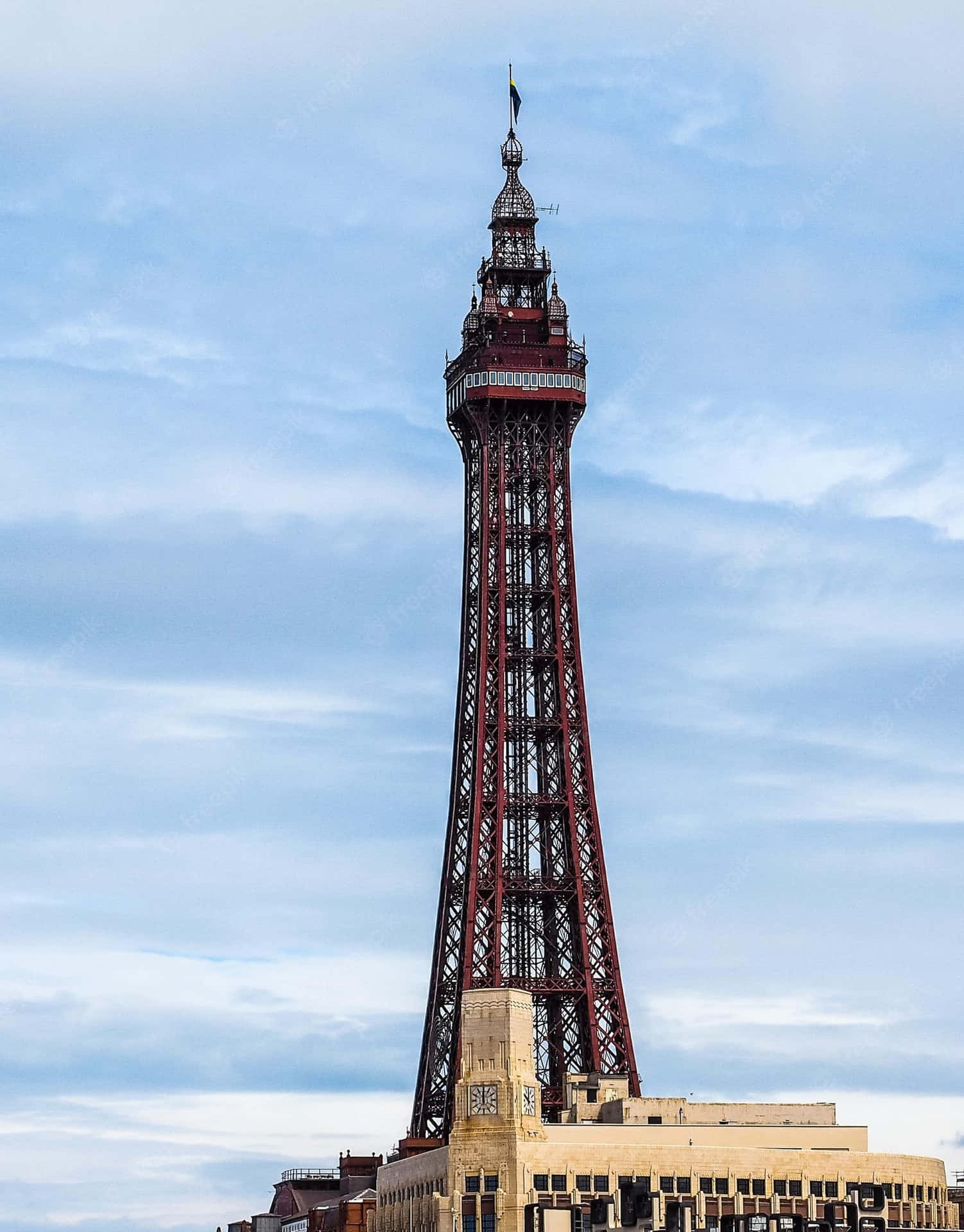 Blackpool Tower Contrasting With White And Blue Sky Background