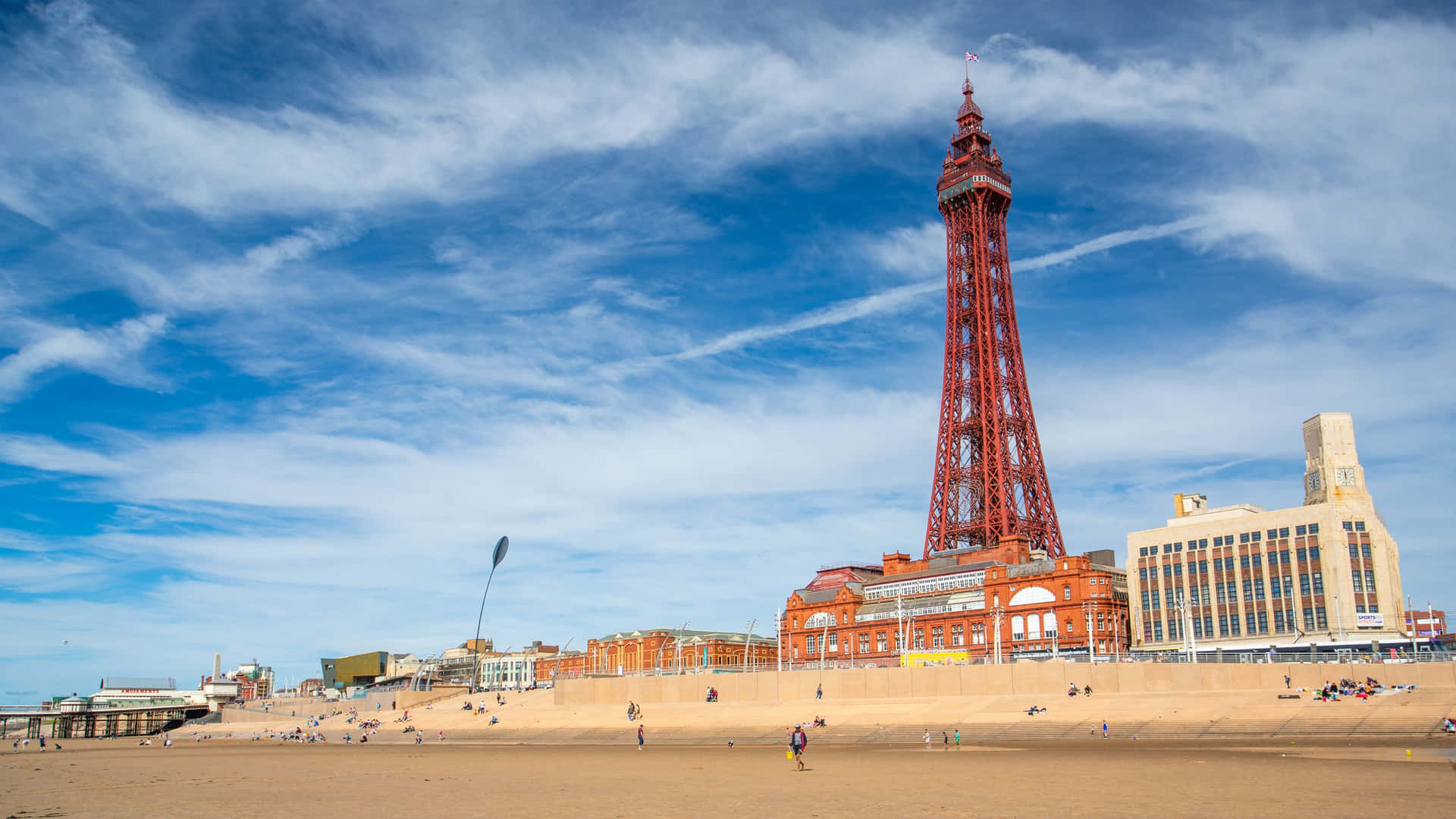 Blackpooltower Vom Strand Aus Für Den Desktop Wallpaper