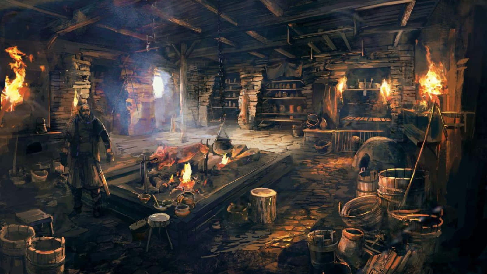 Skilled Blacksmith Crafting Metal with Hammer and Anvil Wallpaper