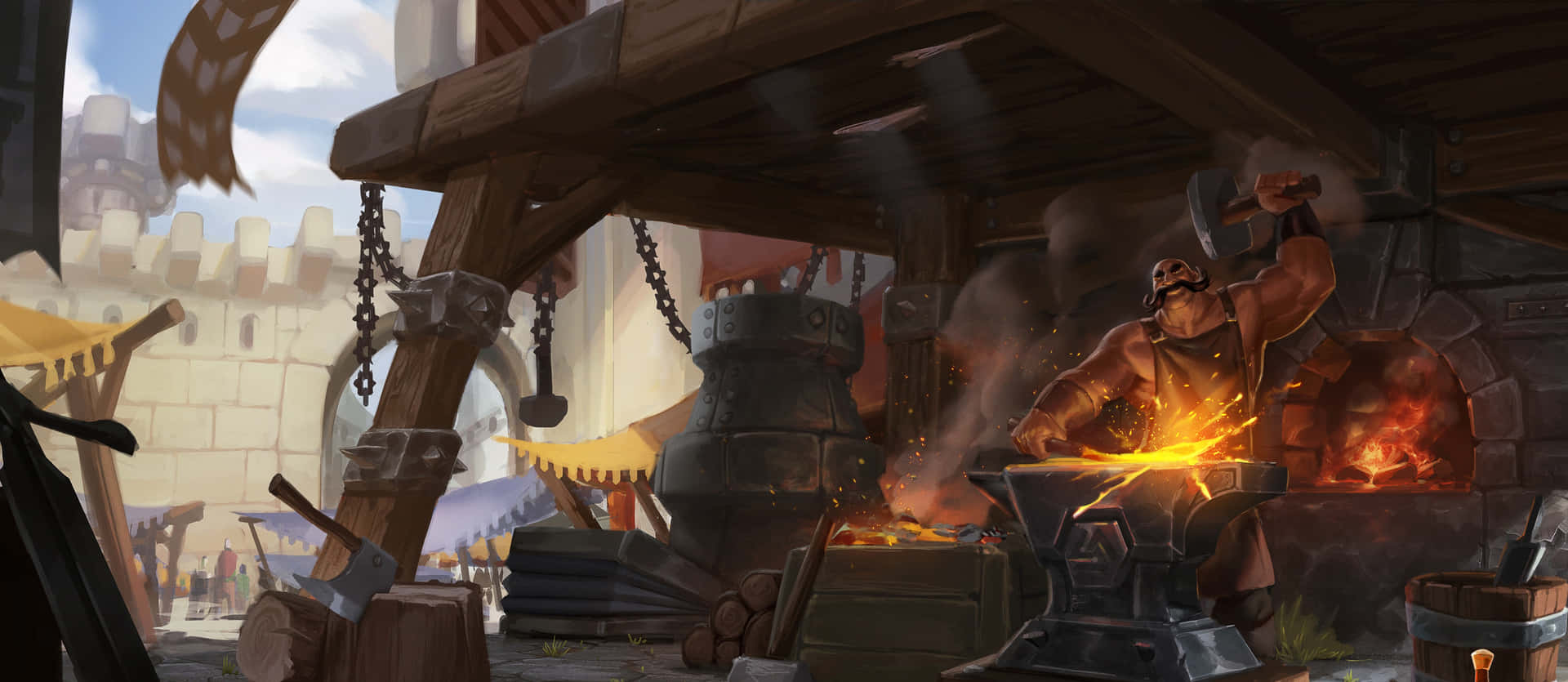Master blacksmith hard at work at the forge. Wallpaper