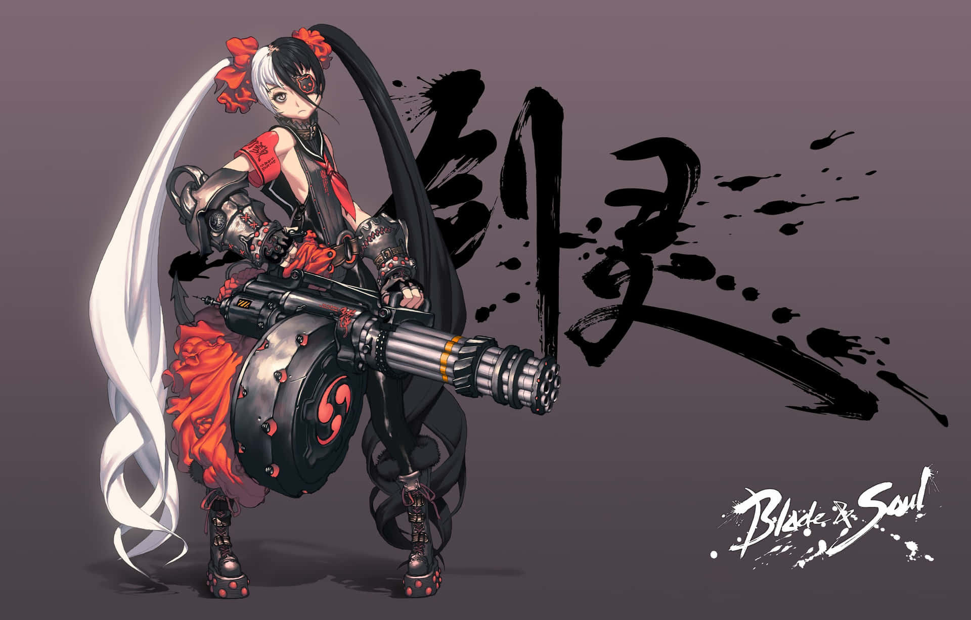 A Girl With A Gun And Chinese Writing Wallpaper