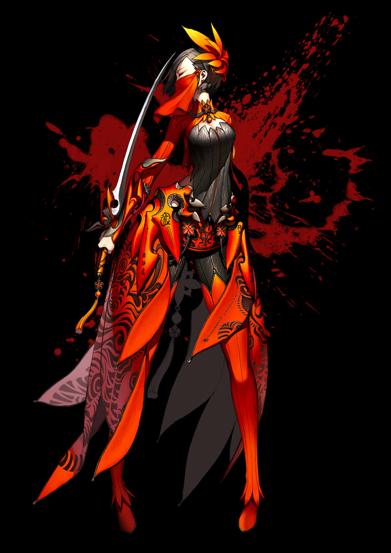 A Woman In Red And Black Holding A Sword Wallpaper