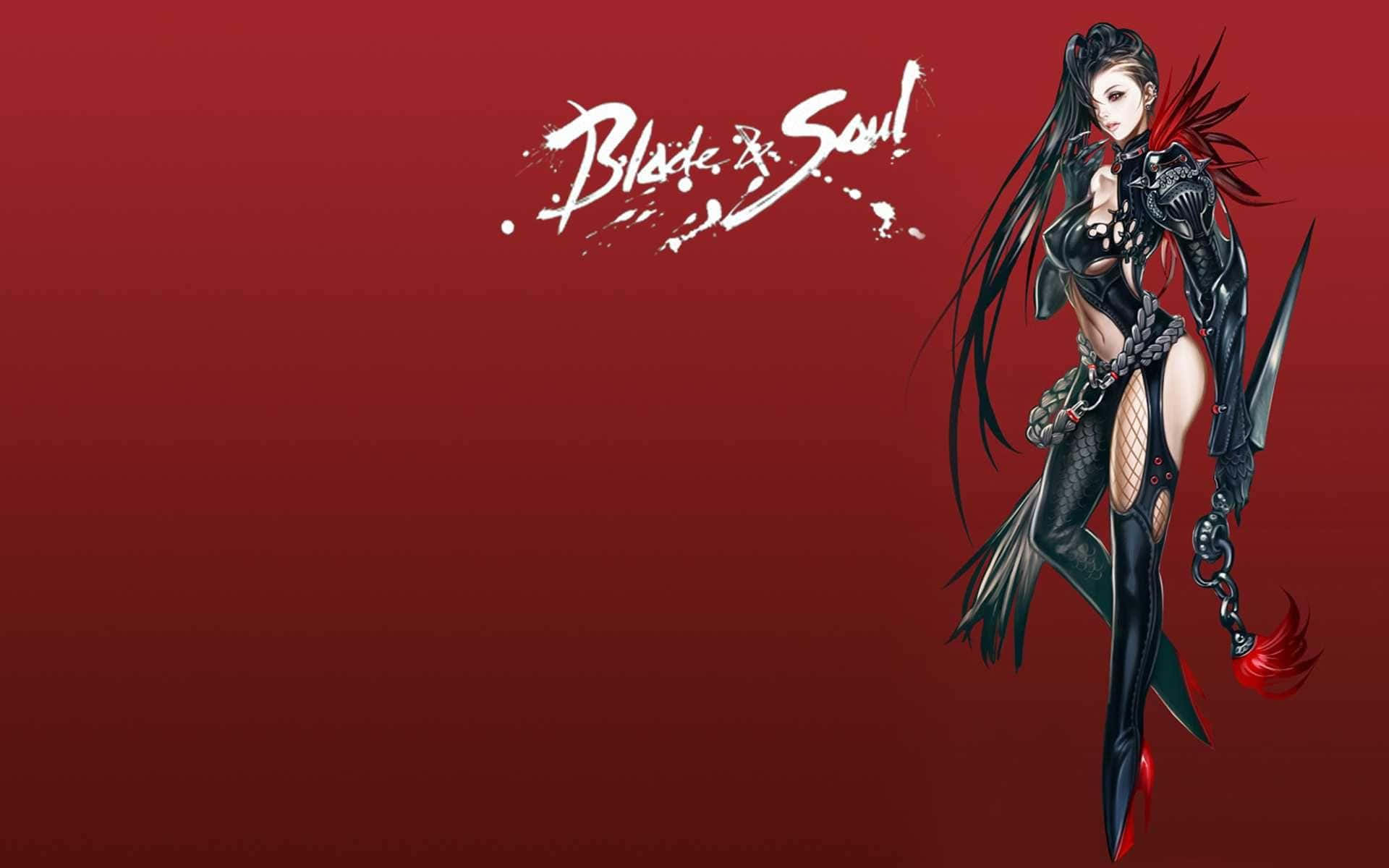 En pige i sort med et sværd og en rød baggrund Wallpaper