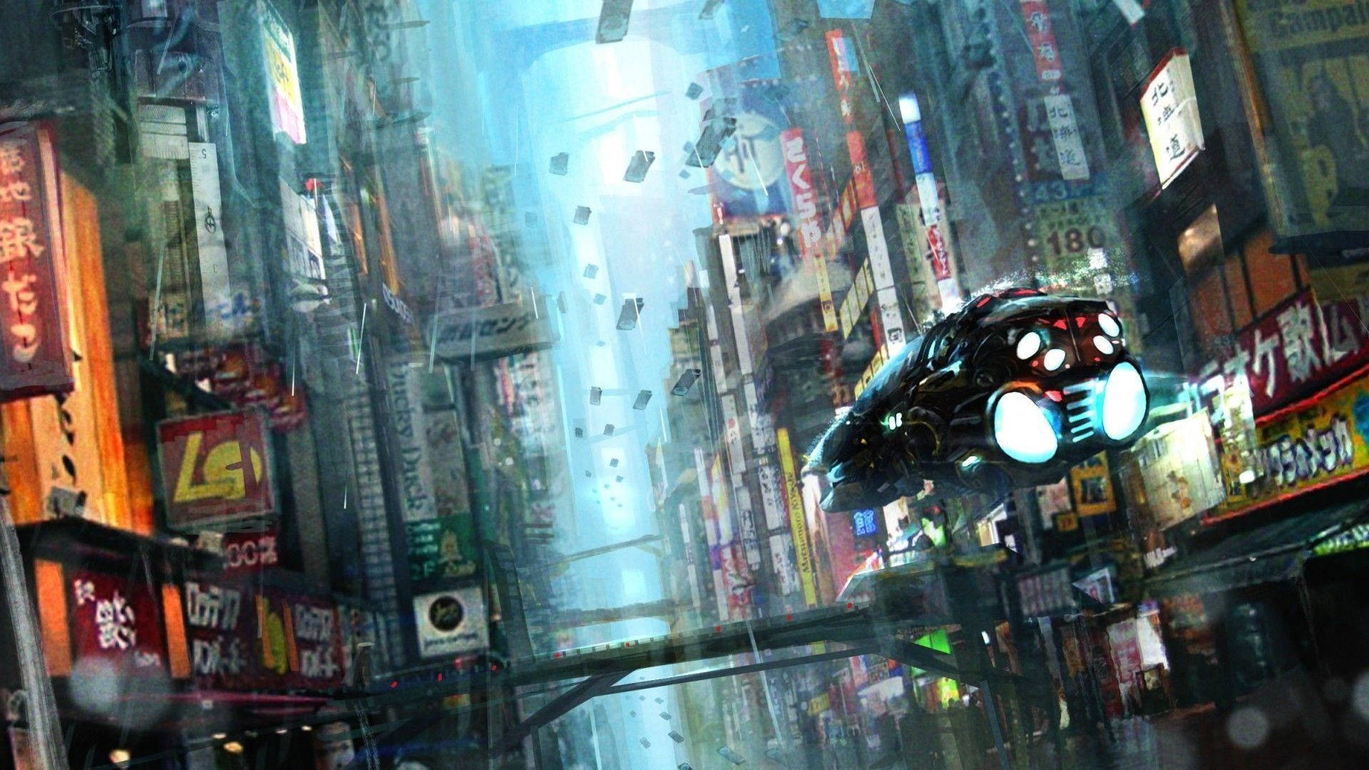 Futuristic Scene in the Metro of Blade Runner Wallpaper