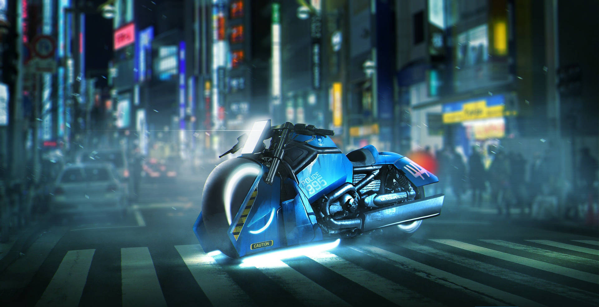 A Futuristic Harley Davidson Motorcycle on the streets of the dystopian Blade Runner Wallpaper