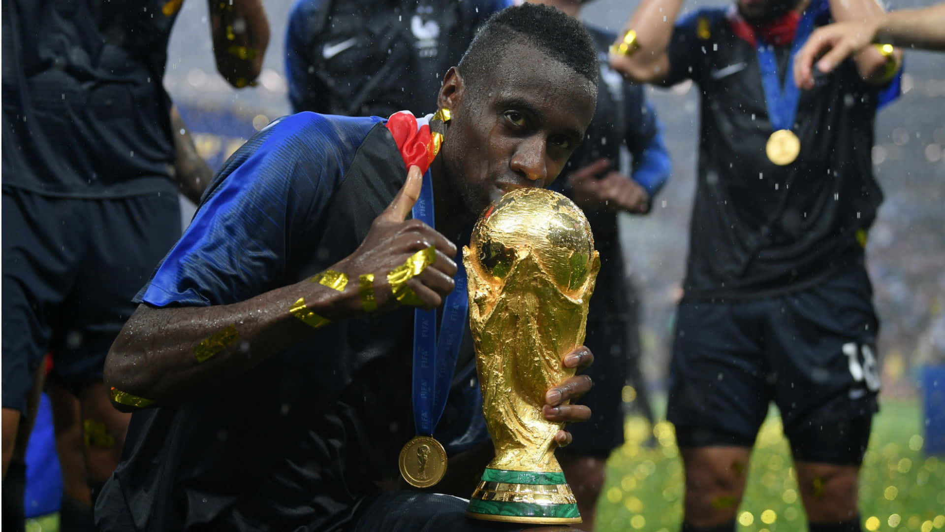 Blaise Matuidi Celebrating Victory at the French World Cup Wallpaper
