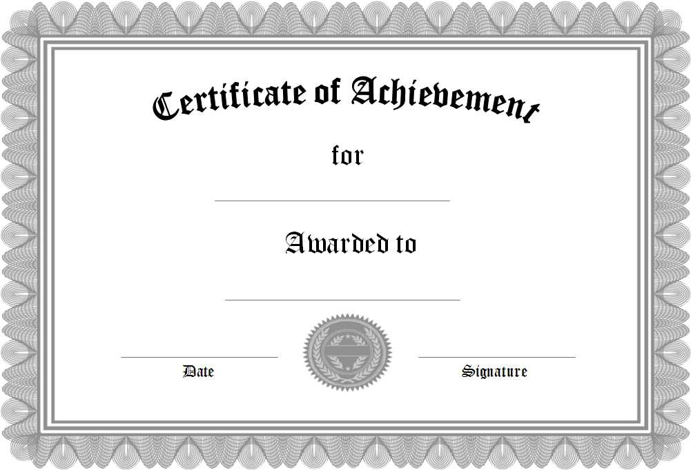 Blank Certificateof Achievement Template PNG