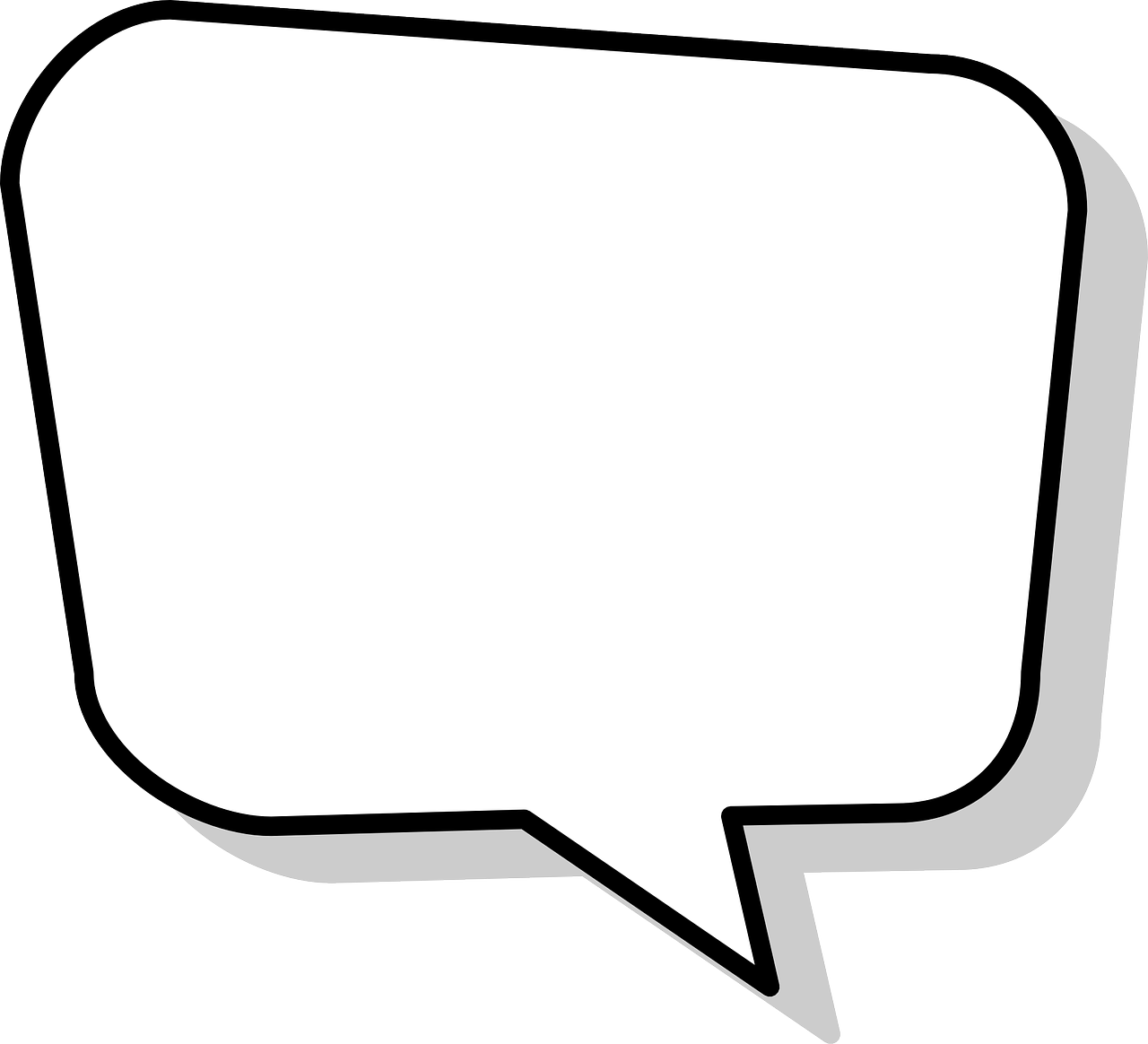 Blank Comic Speech Bubble PNG — A minimalist black outlined speech bubble with a gray drop shadow on a white background.
