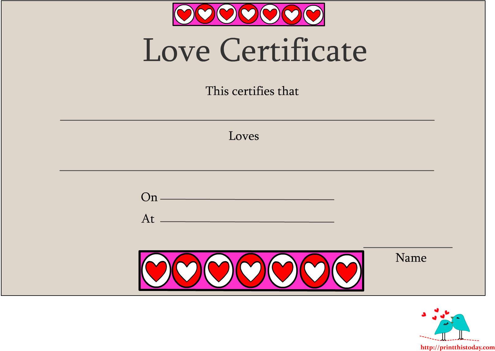 Blank Love Certificate Template PNG