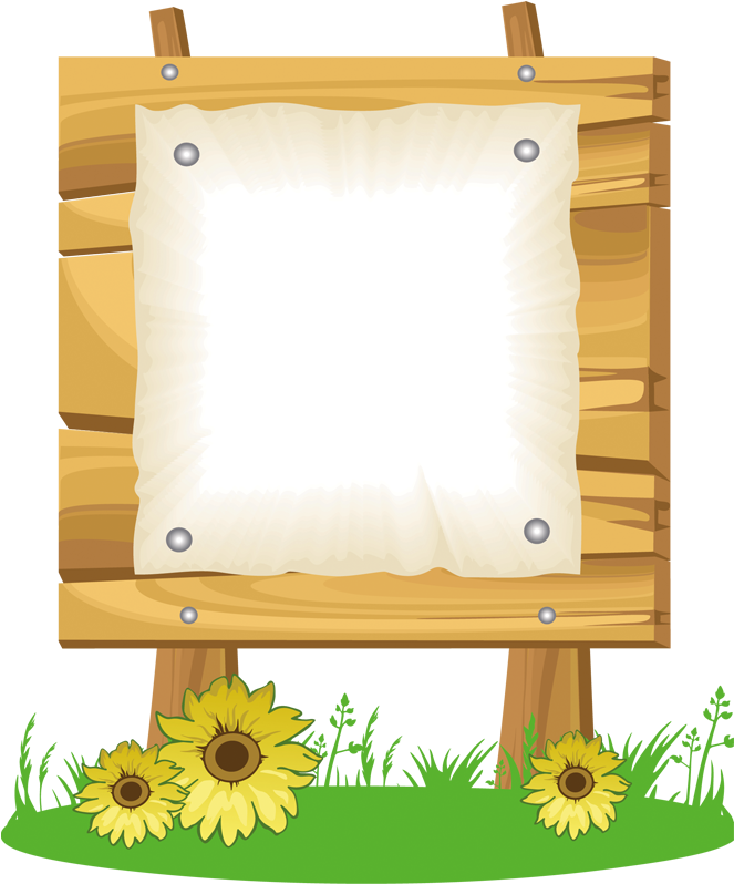 Blank Wooden Signwith Sunflowers PNG