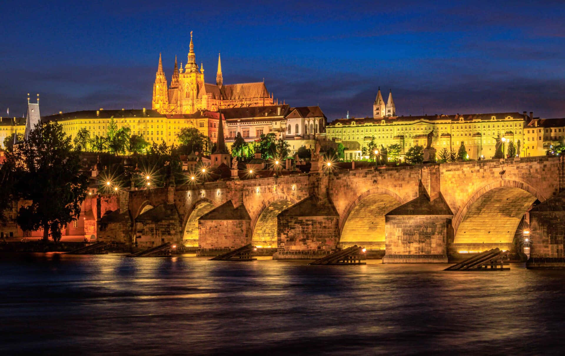 Blanket Of Lights At Prague Castle Wallpaper