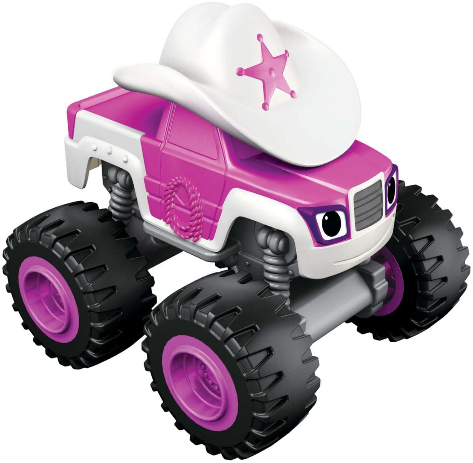 A Pink Toy Truck With A Cowboy Hat