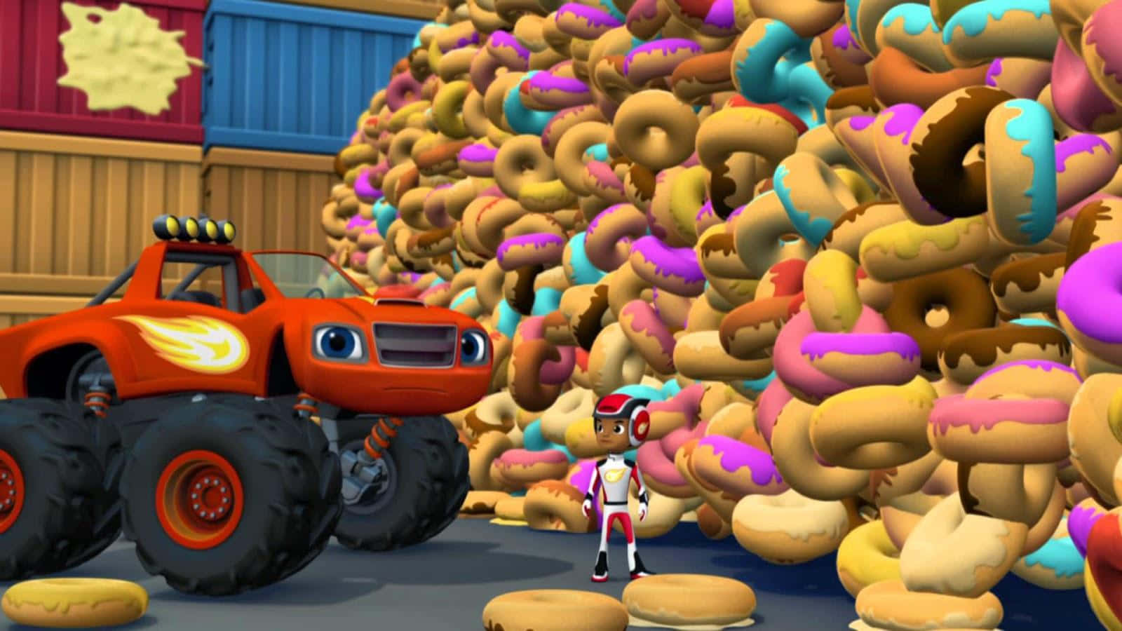 Blaze and AJ explore the wilds of Axle City in their Monster Machines