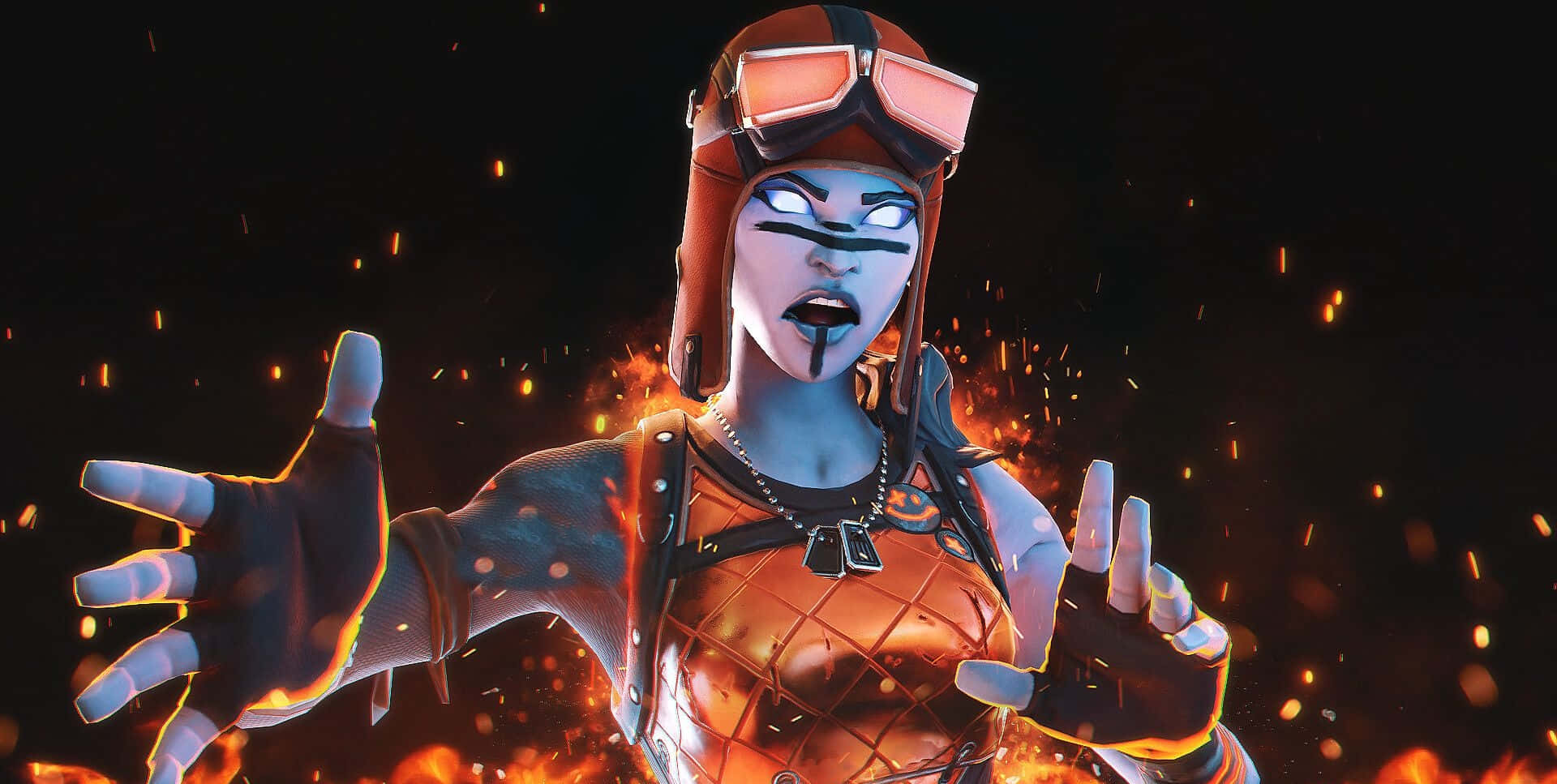 Blaze Fortnite Outfit Surrounded By Embers Wallpaper