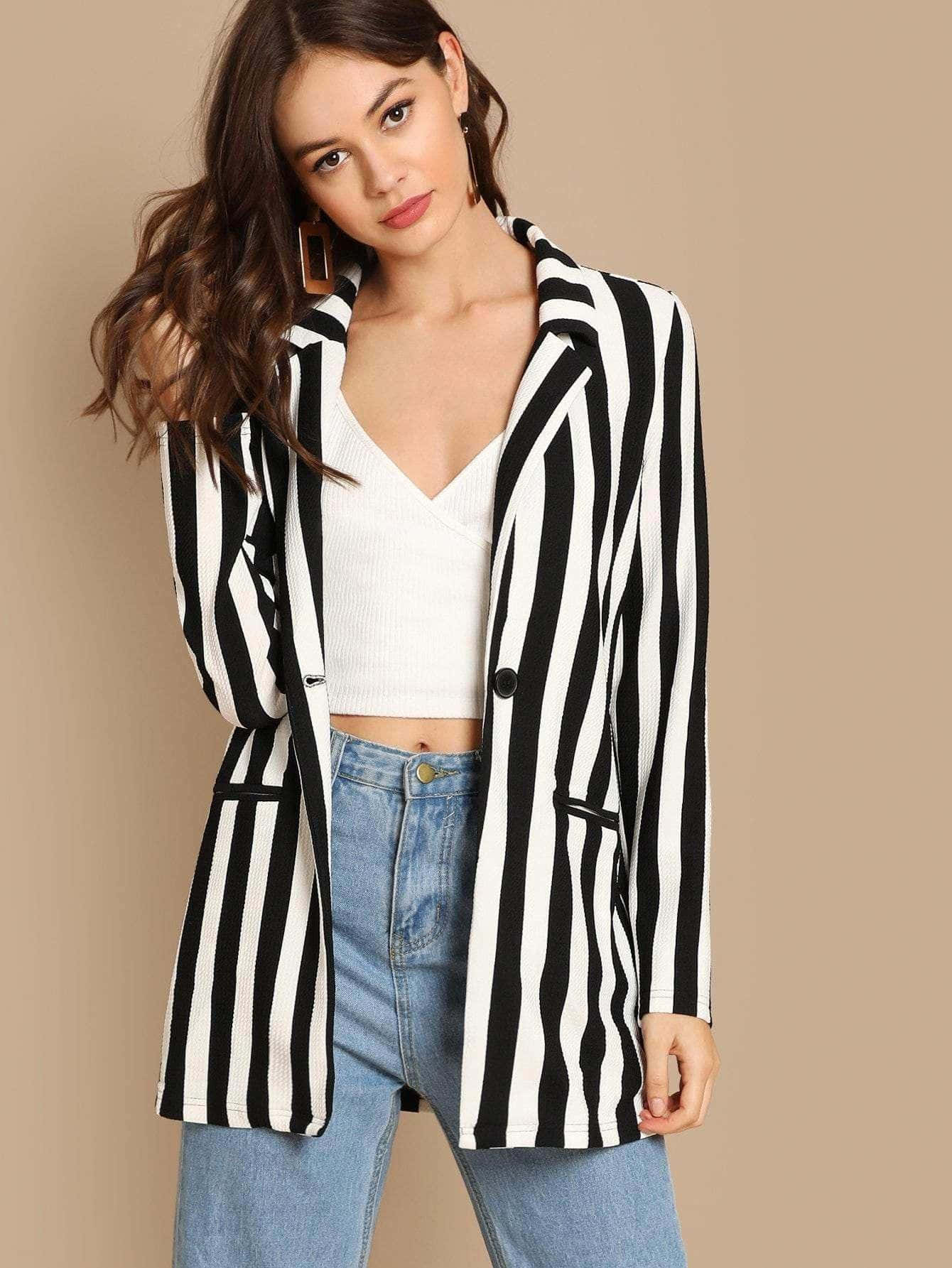 Black And White Striped Blazer Picture