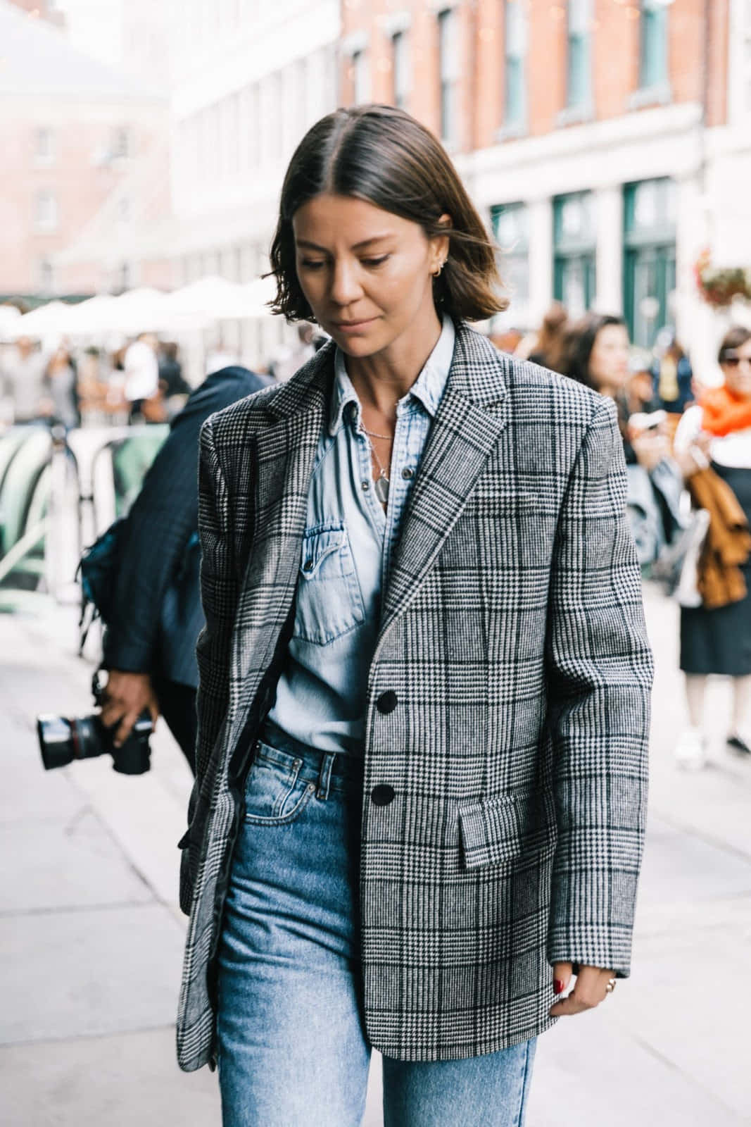 Woman In Grey Checkered Blazer Picture