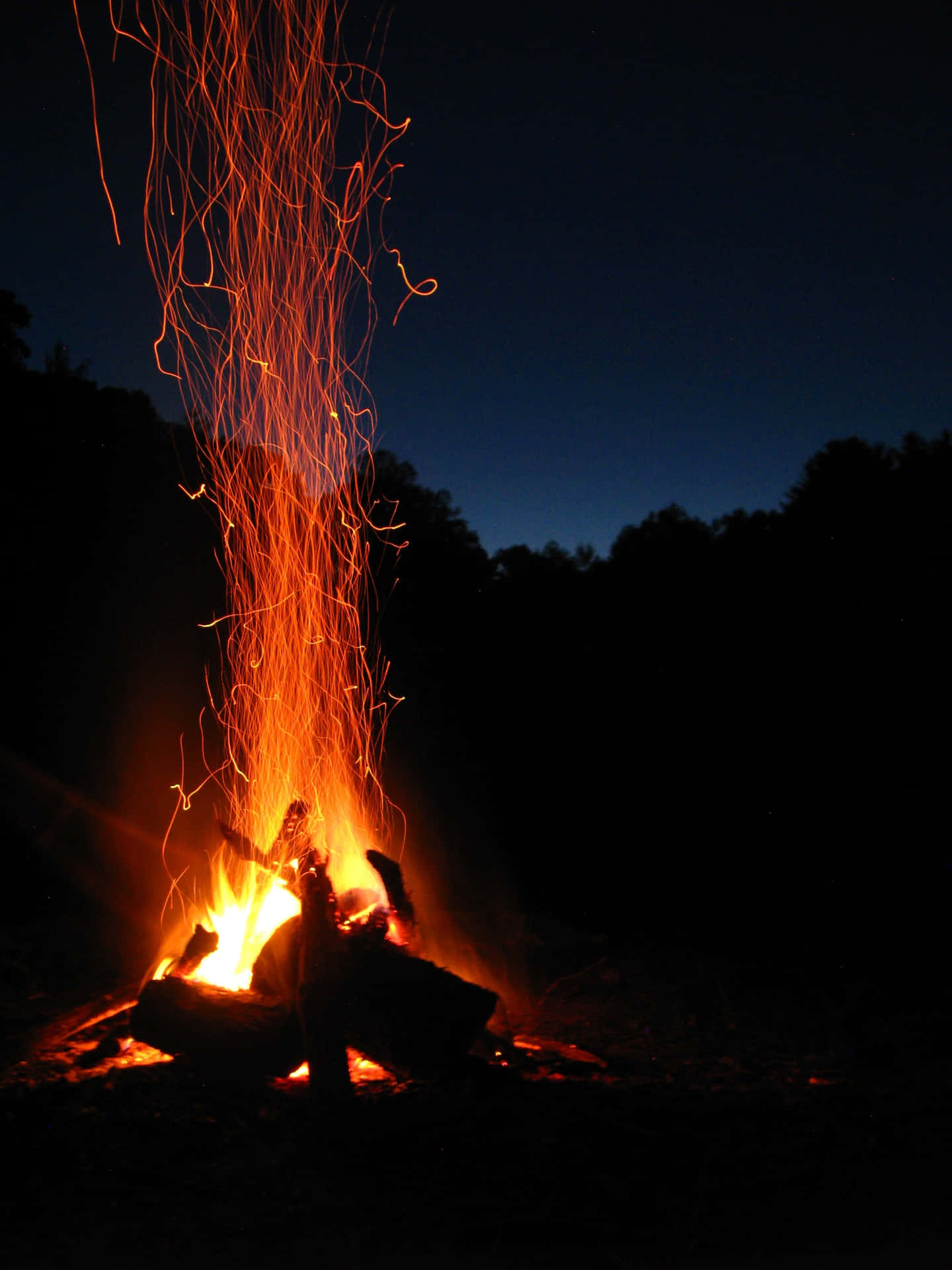 Blazing Campfire In The Dark Night Wallpaper