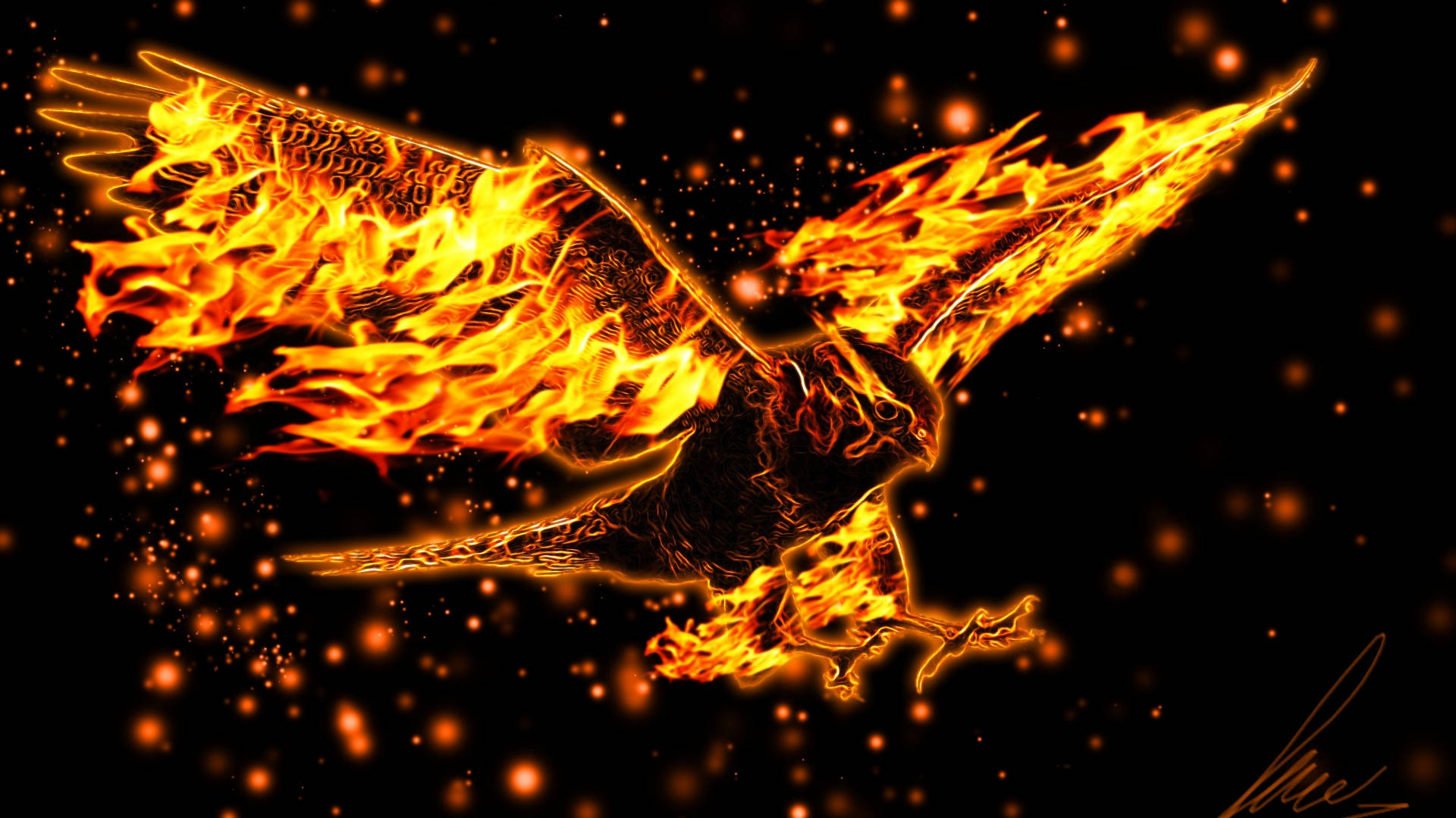 Blazing Eagle With Fire Wings Wallpaper