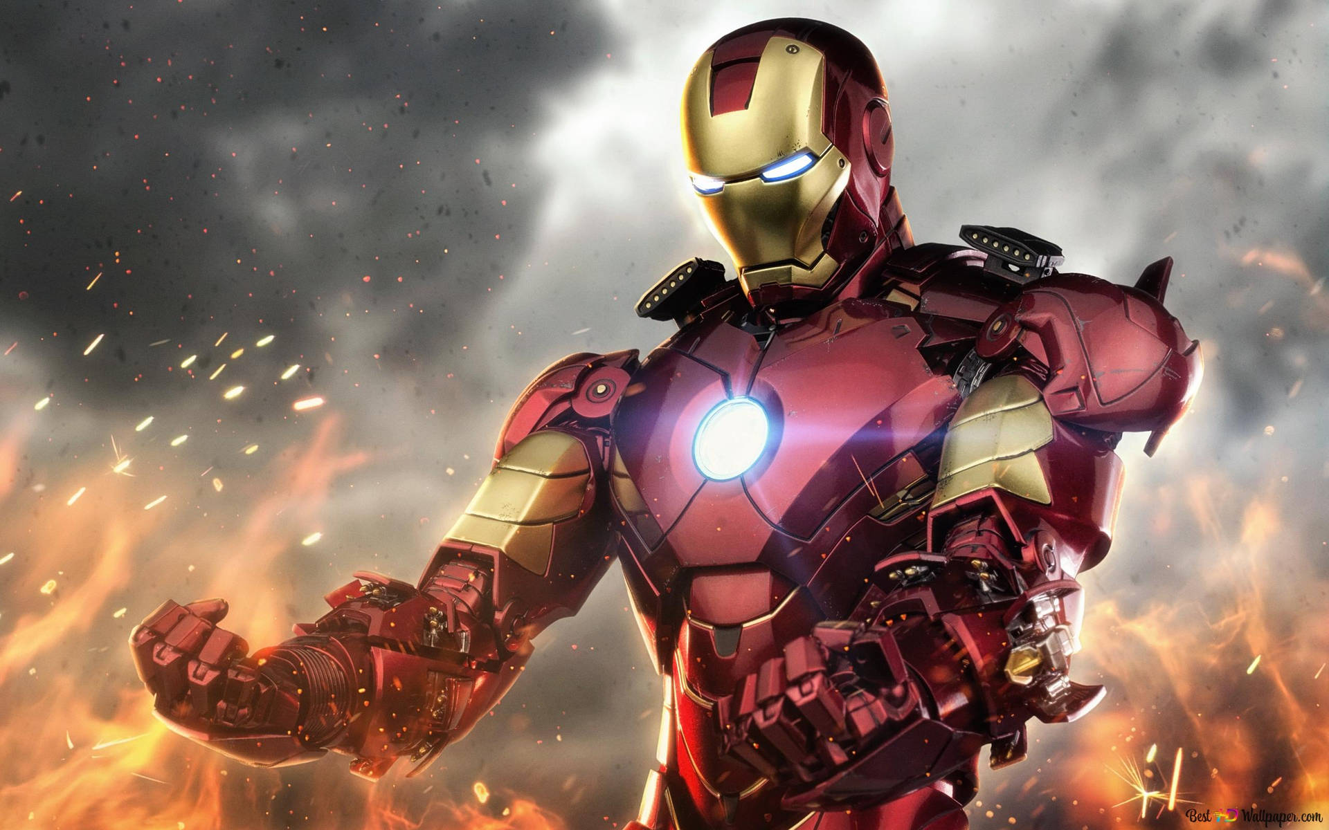 Blusende Flammer Iron Man Superhelt Wallpaper