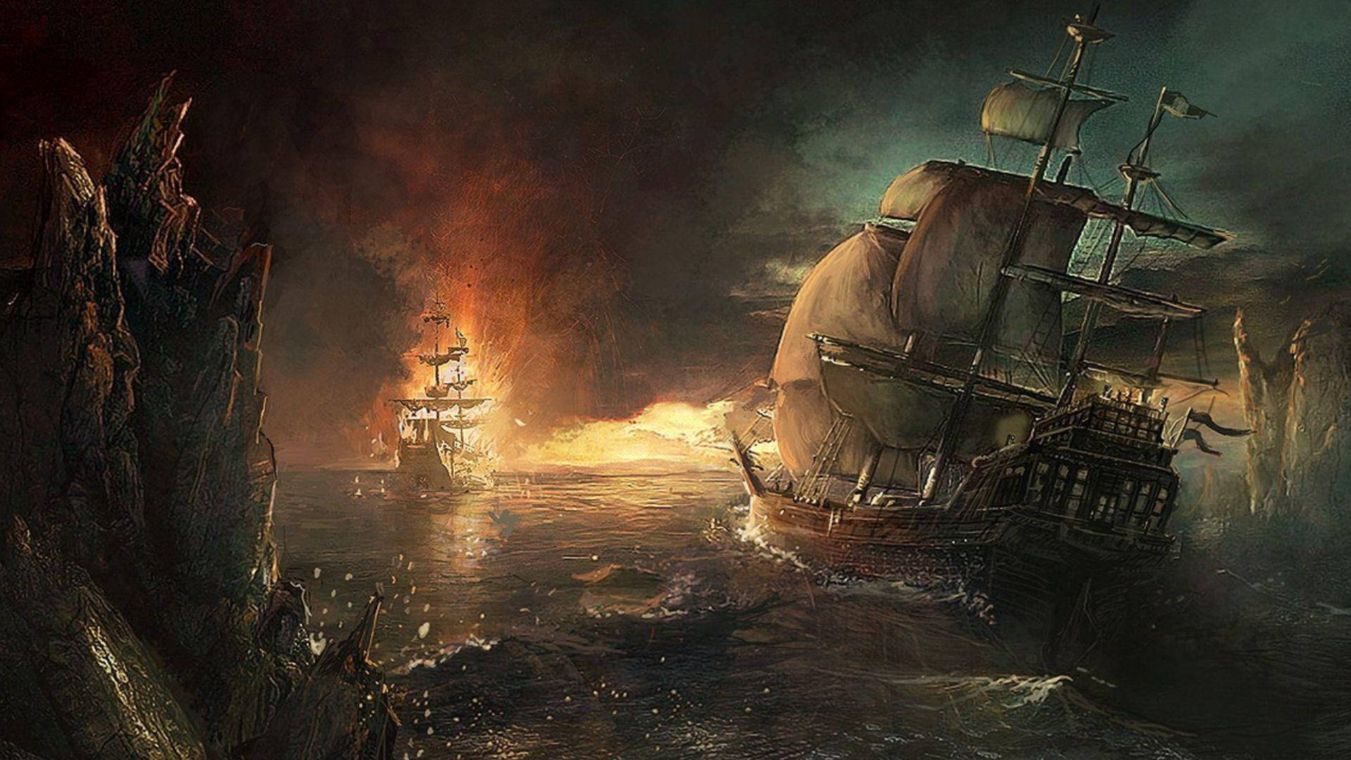 Blazing Pirate Ship Wallpaper
