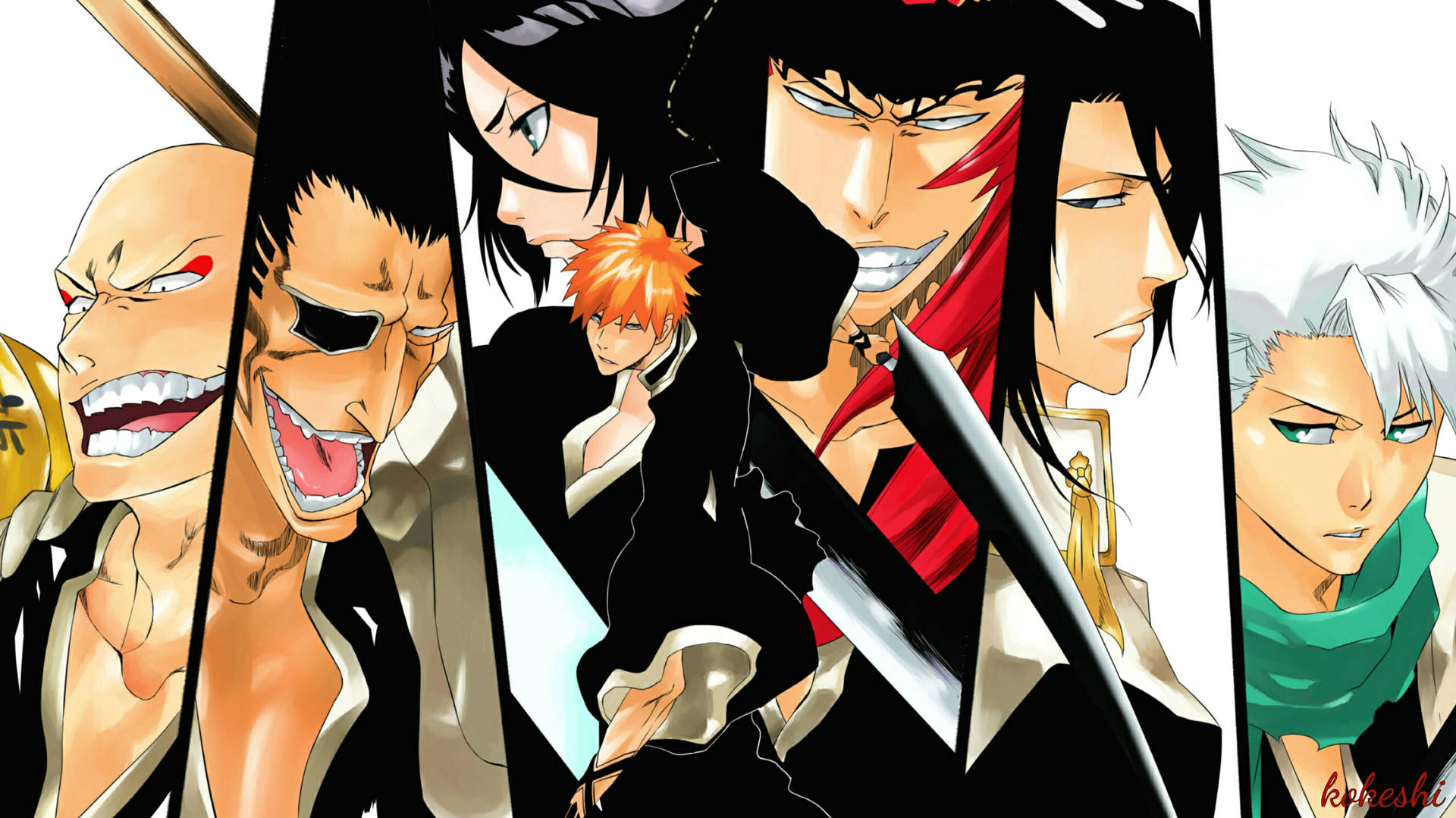 Scarica lo sfondo del Bleach Anime Ichigo Con Capitani Shinigami |  Wallpapers.com