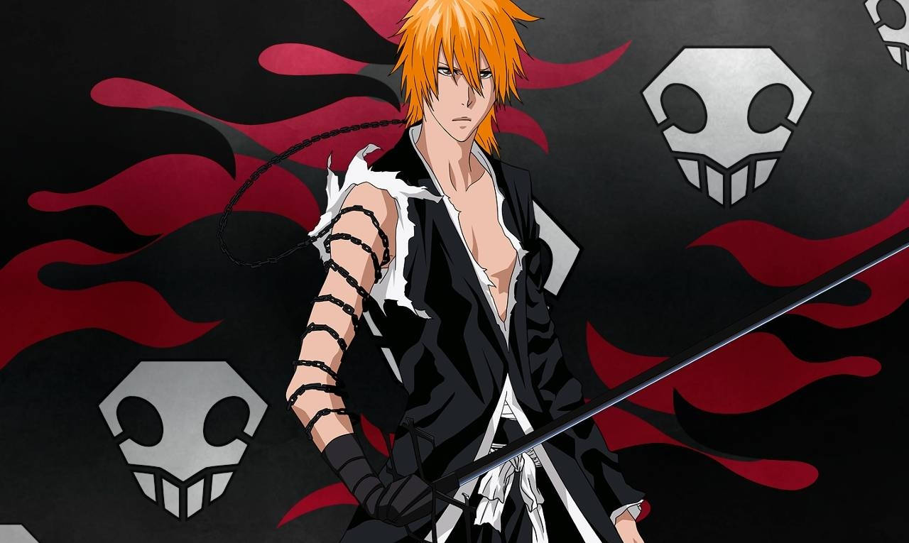 Bleach Ichigo Holding Sword Black And Red Wallpaper