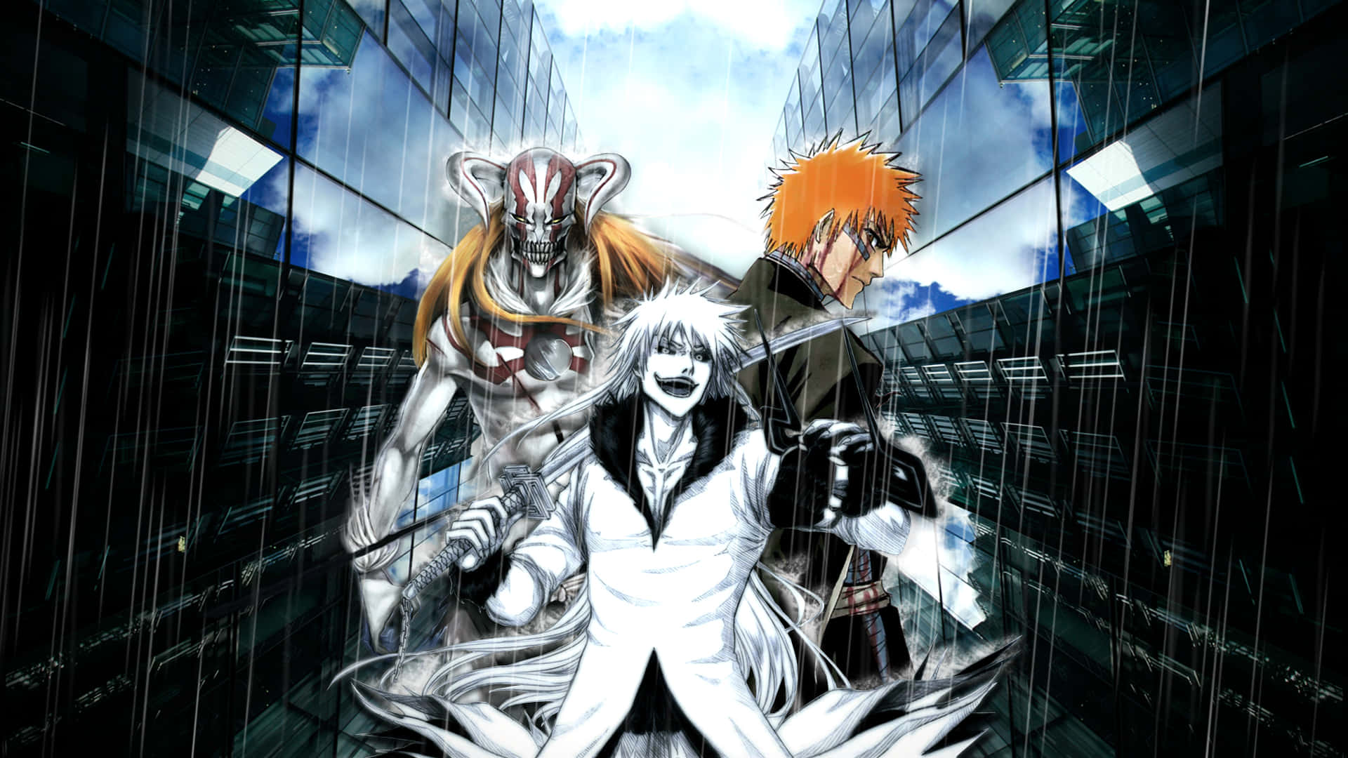 Bleach - A Group Of Anime Characters Standing In A City Wallpaper