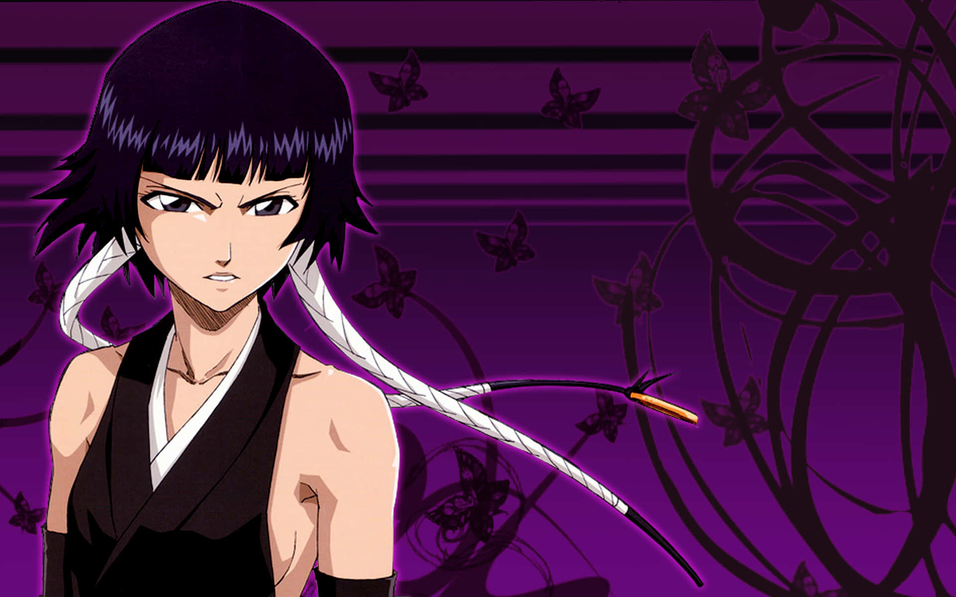 A Girl In Black With Black Hair And A Purple Background Wallpaper
