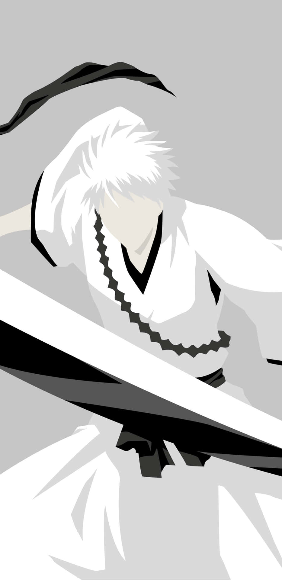 En hvid og sort anime-karakter, der holder et sværd Wallpaper