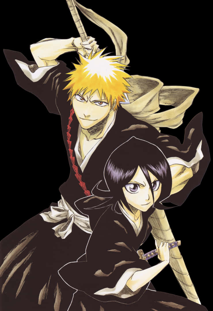 Bleach_ Anime_ Characters_ Ichigo_and_ Rukia PNG