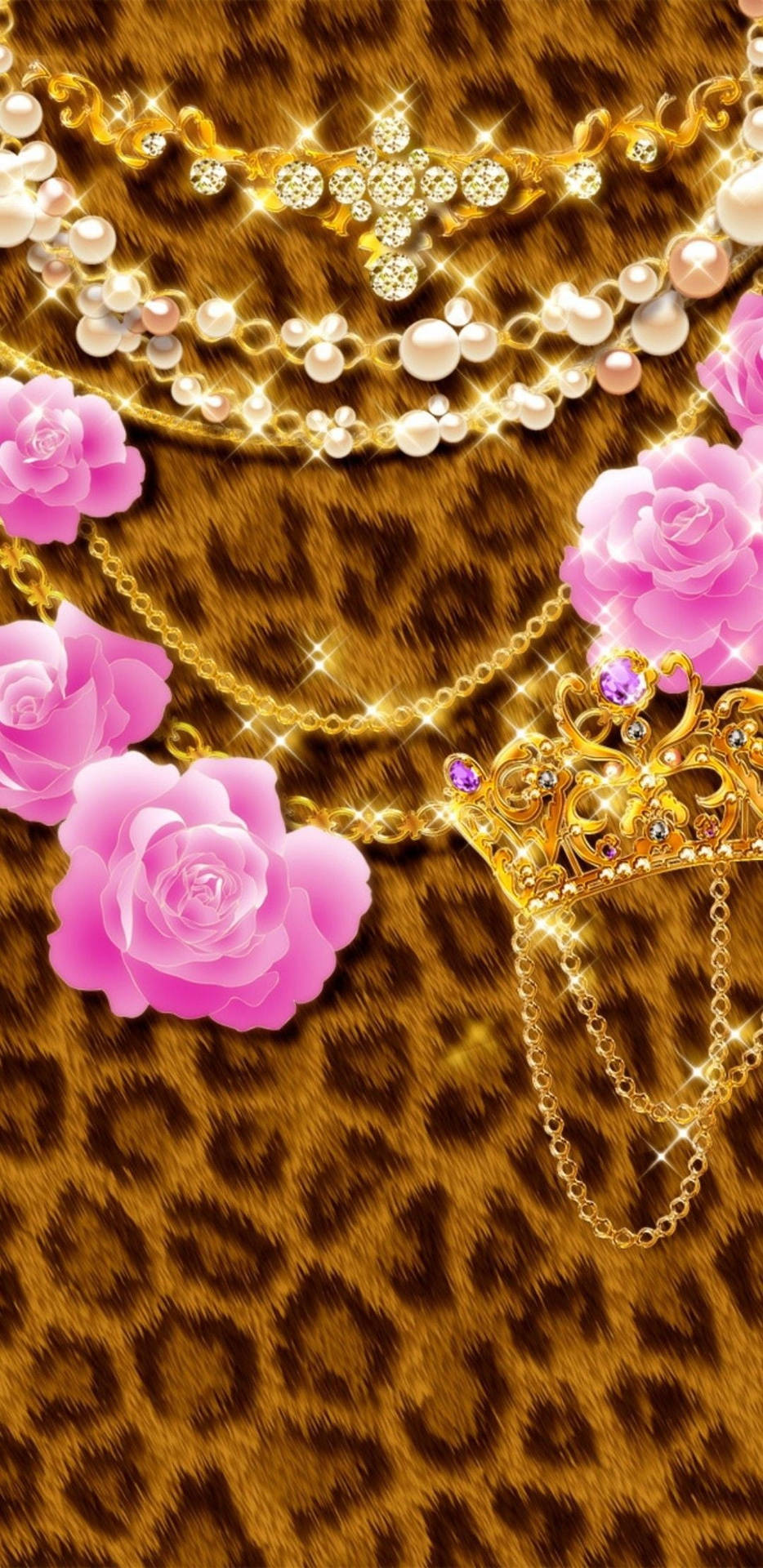 Bling And Flowers Cute Leopard Print Wallpaper