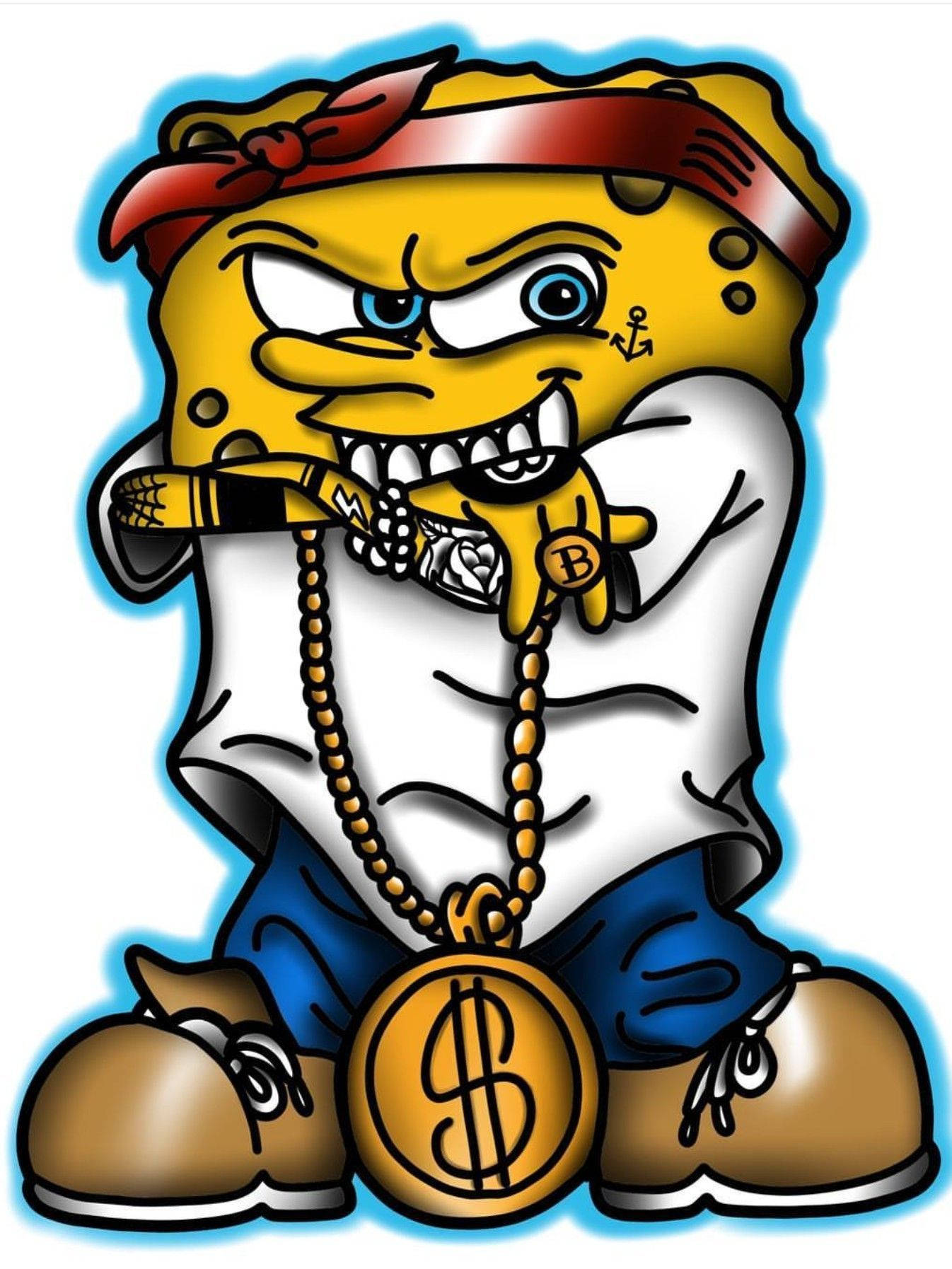 Download Blinged Up Spongebob Gangster Cartoon Wallpaper 