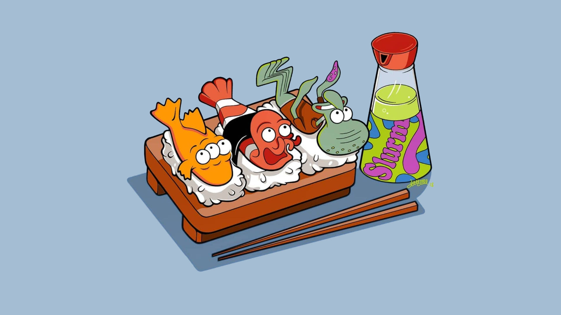 Blinky And Squidward Sushi Wallpaper