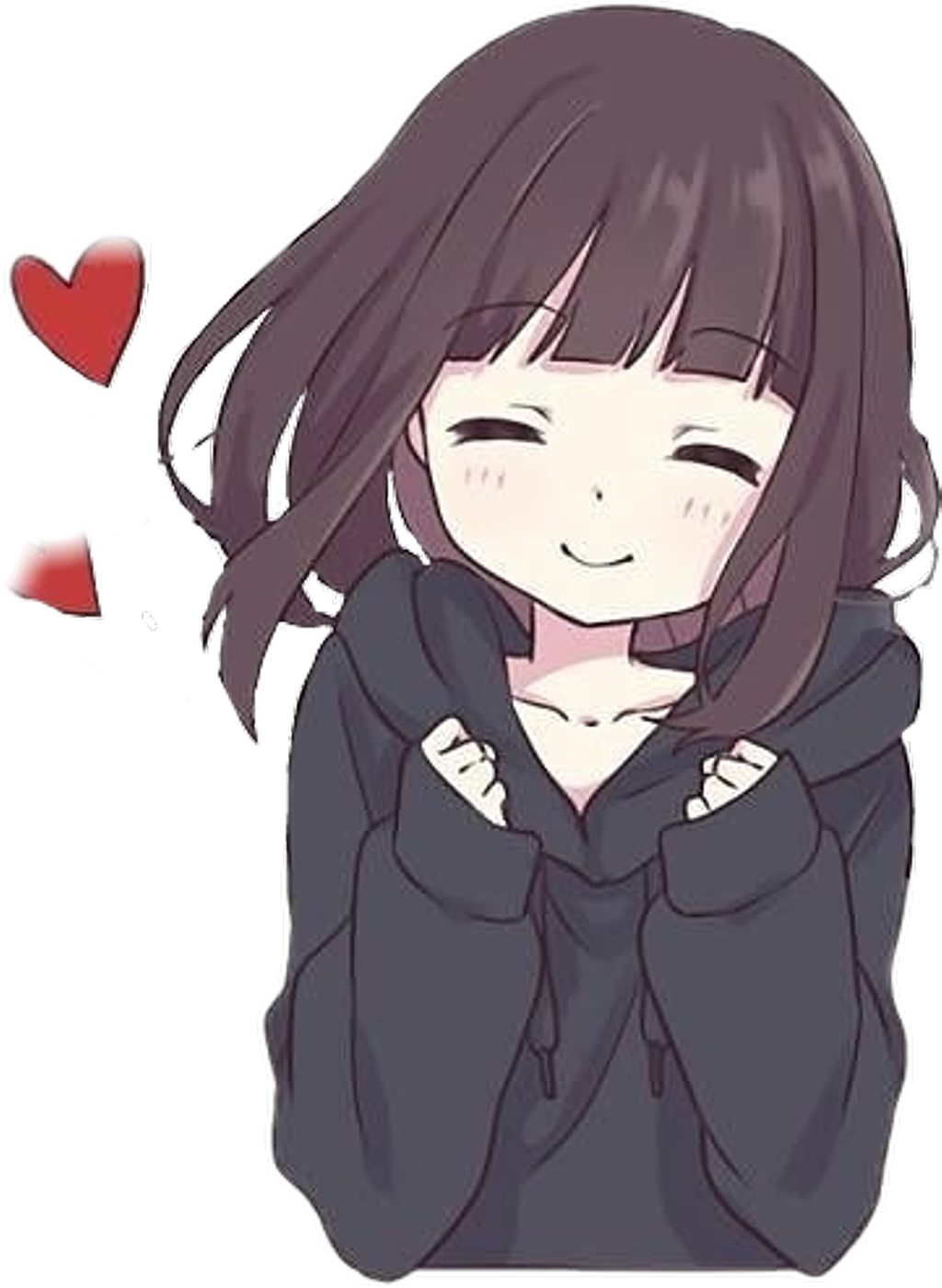 Blissful Anime Girlwith Hearts PNG