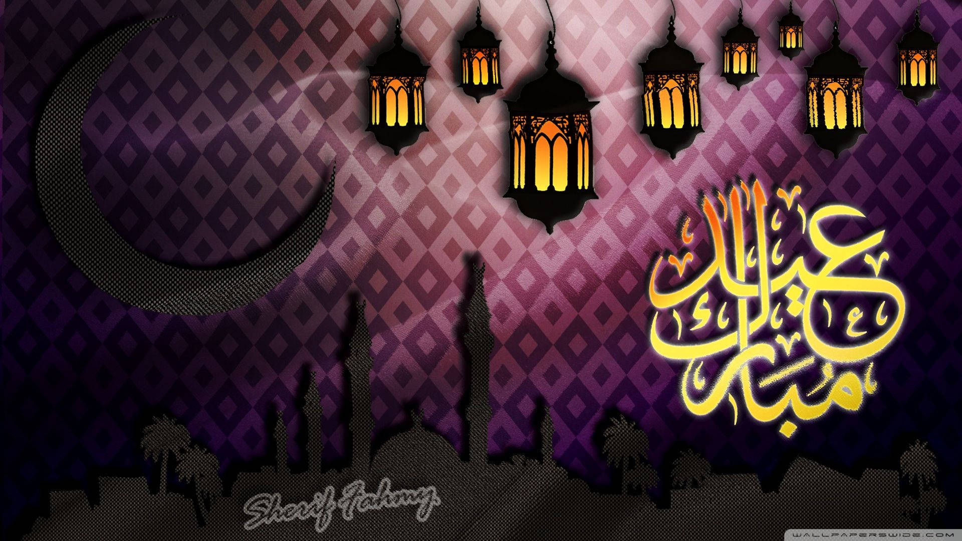 Blissful Eid Mubarak Under The Moonlight Wallpaper