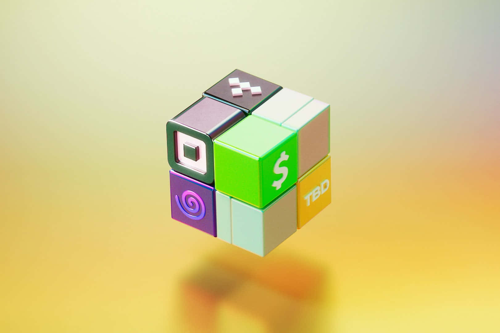 A Colorful Cube With Different Icons On It