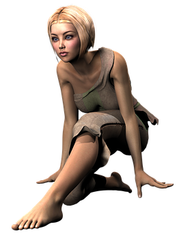 Blonde Animated Character Crouching PNG