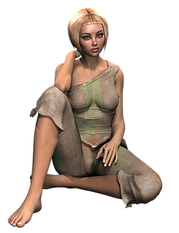 Blonde Animated Character Seated Pose PNG
