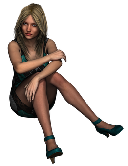 Blonde Animated Woman Seated PNG