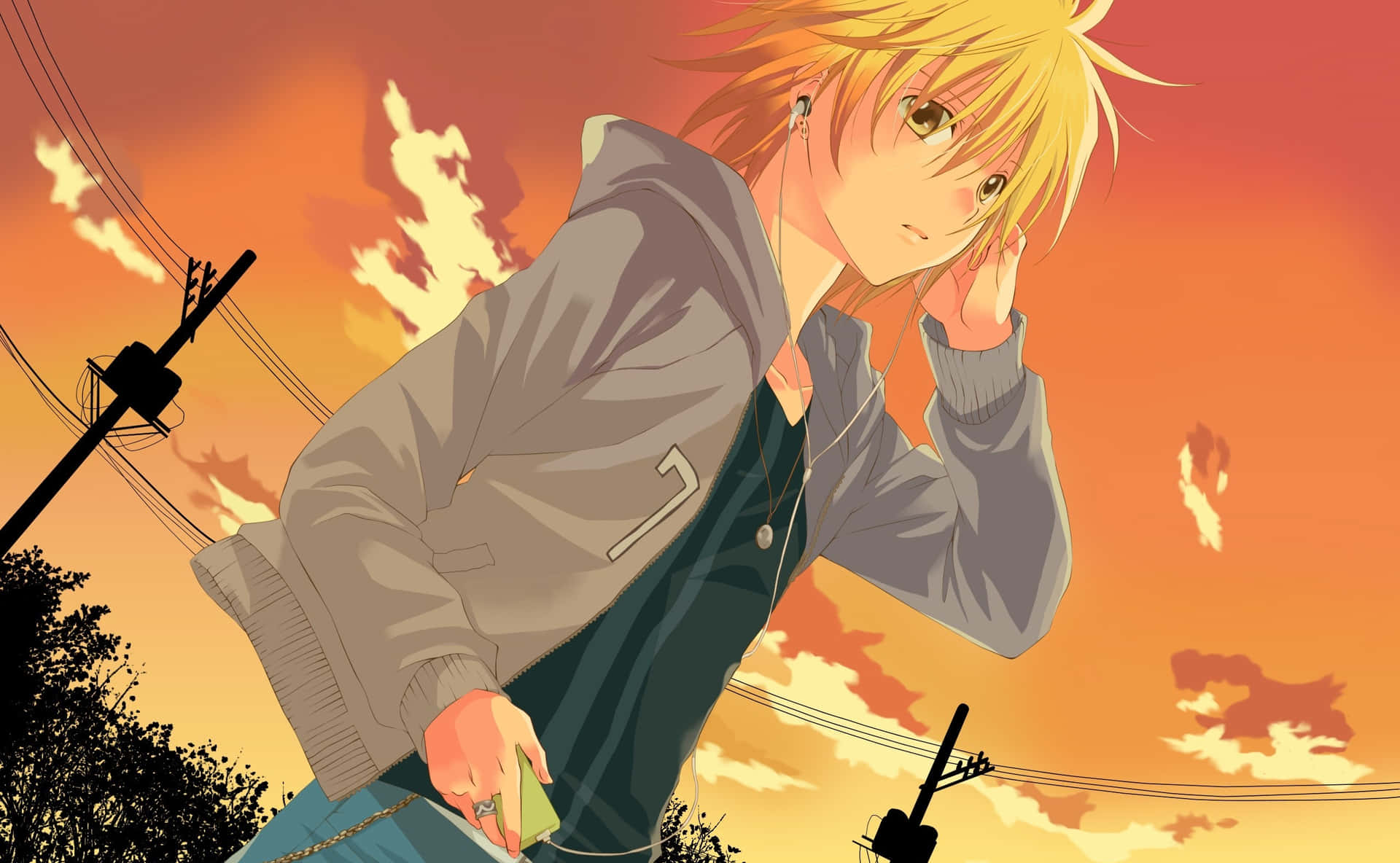 Blonde Anime Jongen Zonsondergang Profiel Achtergrond