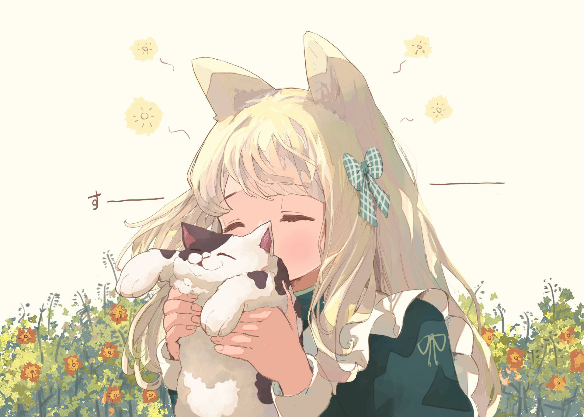 anime girl holding cat