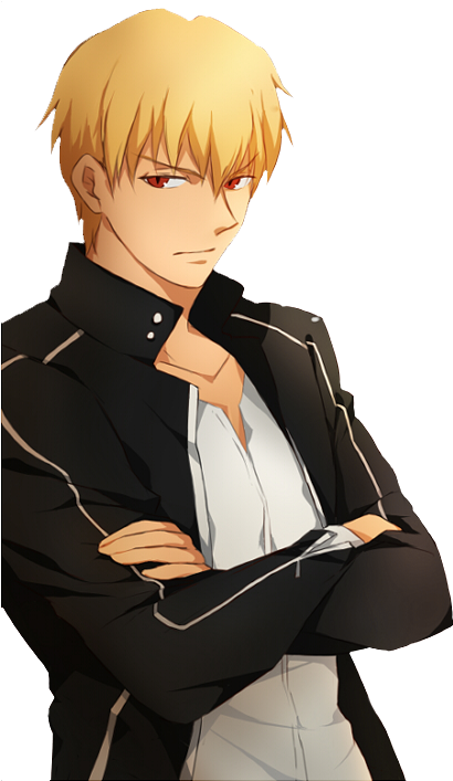 Blonde Anime Character Arms Crossed PNG