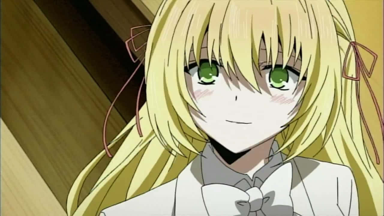 Blond Anime Karakter Grønne Øyne Bakgrunnsbildet