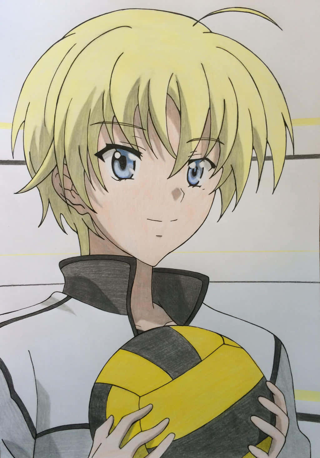 Blonde Anime Personage Met Volleybal Achtergrond