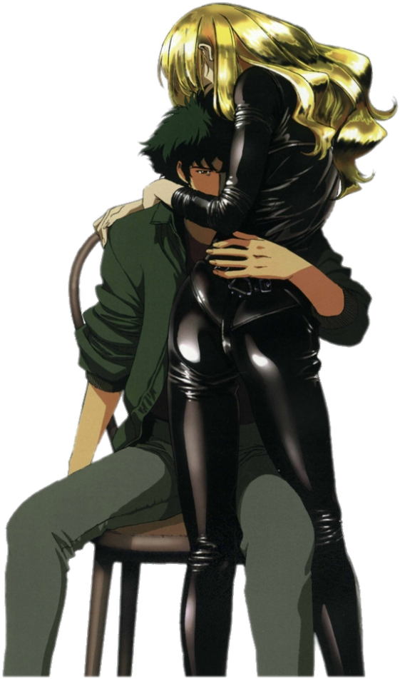 Blonde Anime Character Hugging Man PNG