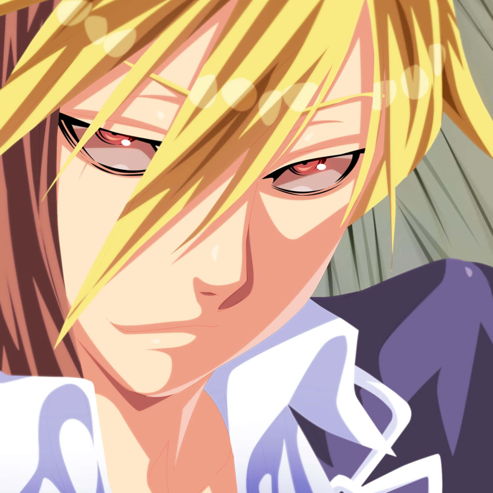 Blonde Anime Personage Intense Blik Achtergrond