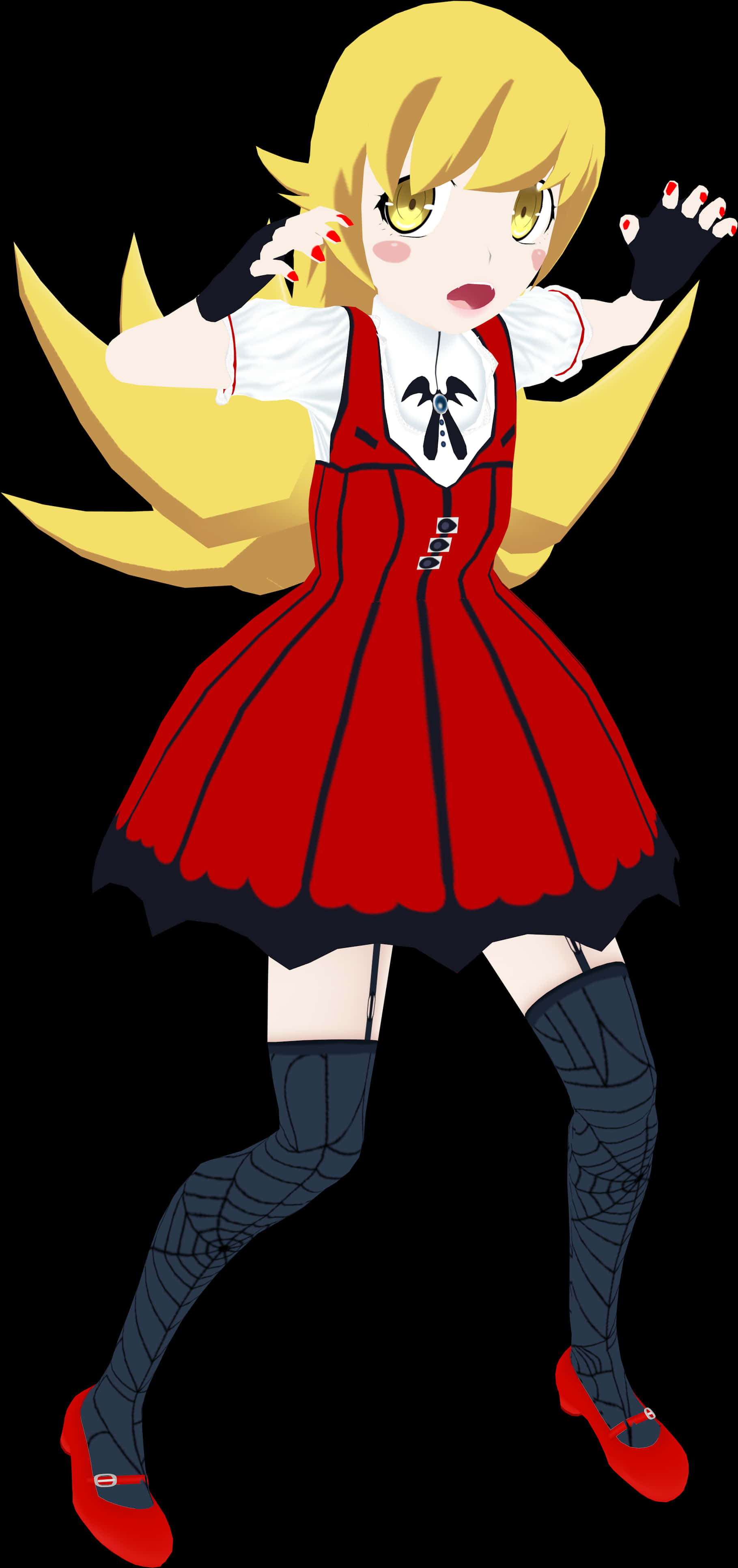 Blonde Anime Character Red Dress PNG