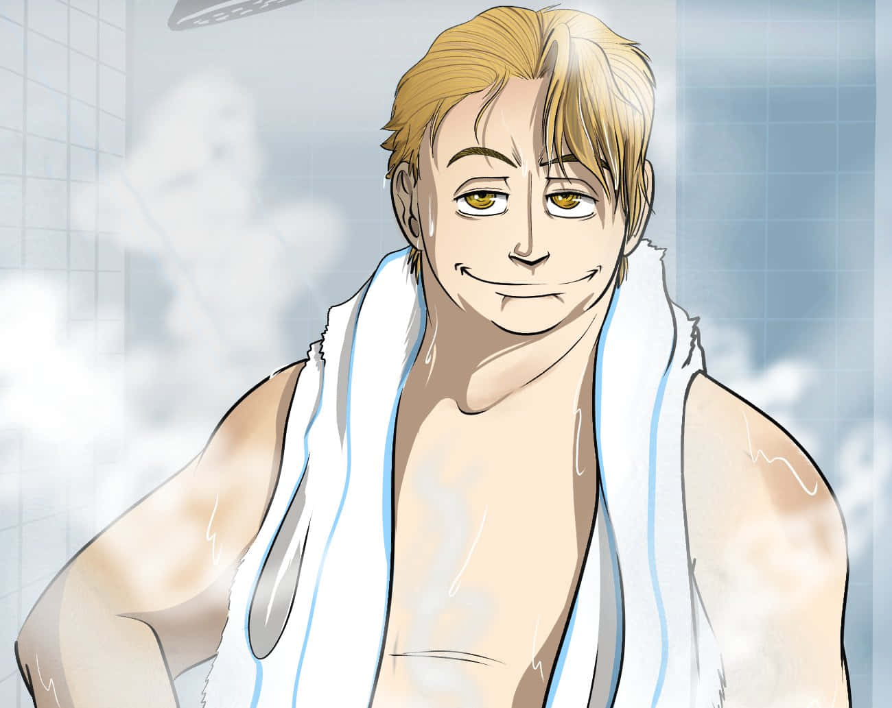 Personnage Anime Blond Scène De Douche Fond d'écran